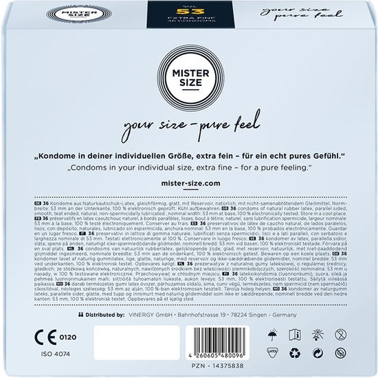 Mister taille 53 (paquet de 36) - extra fino, 53 mm