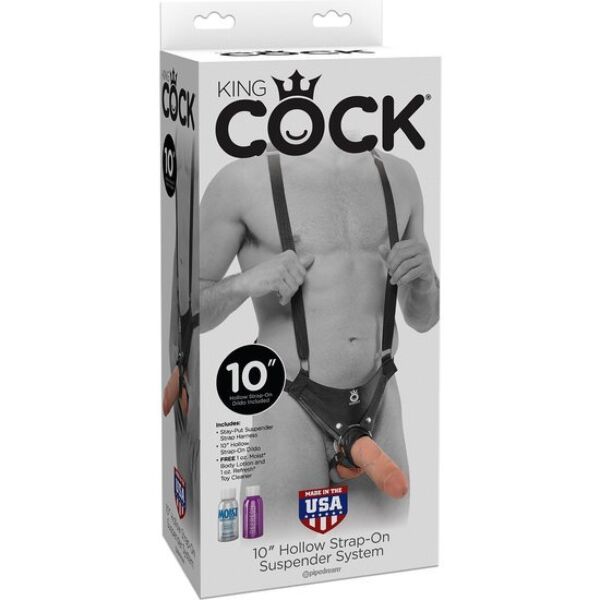 Gode ceinture creux King Cock Hollow de 25 cm avec sangles en nylon et gode couleur chair