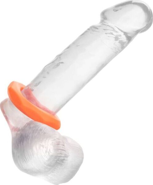 Anneau pénien CalExotics Alpha Sexagon Ring en silicone orange de forme hexagonale