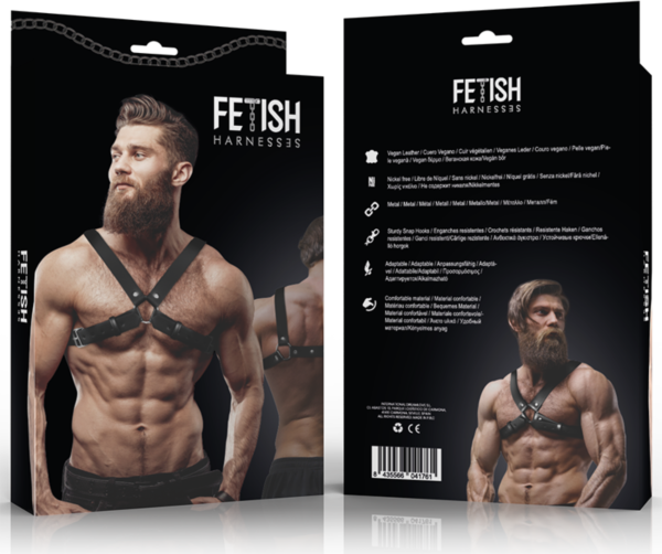 Harnais de poitrine pour homme Fetish Submissive Attitude Bulldog, en cuir vegan, avec sangles sur les épaules et la poitrine