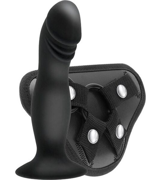 Gode ceinture S Pleasures Strappy Harness Set, avec ses sangles et le gode à ventouse