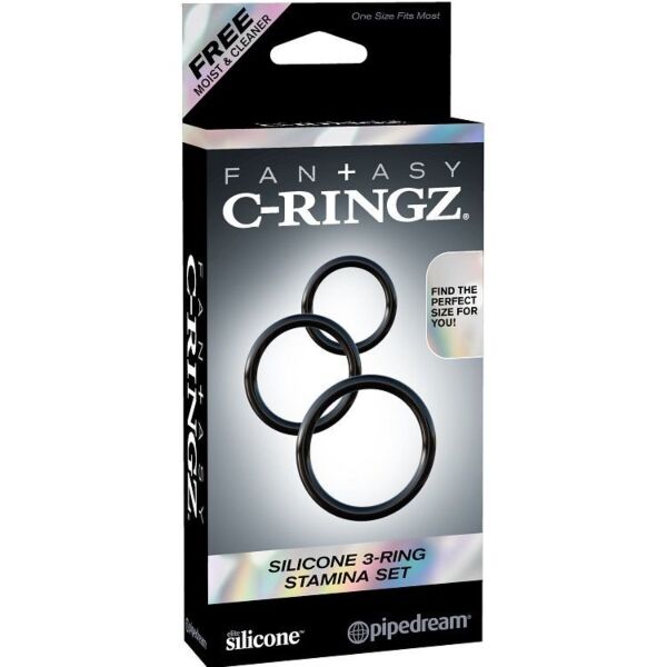 Trois anneaux noirs Pipedream Fantasy C-Ringz Stamina pour le pénis et les testicules