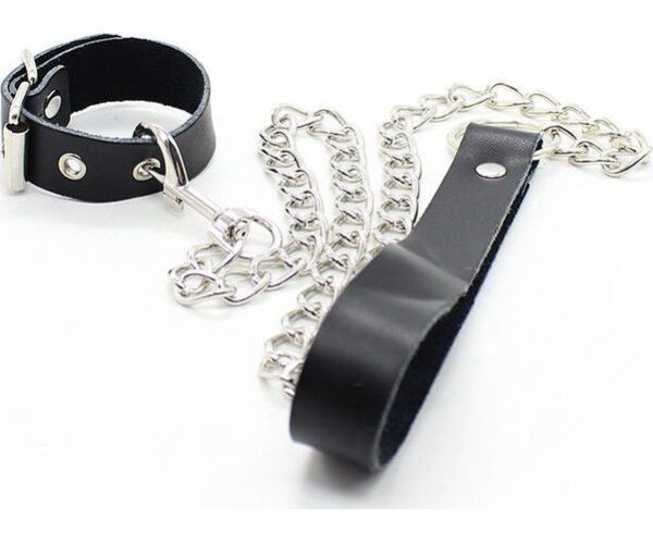 Collier pour pénis Ohmama Fetish avec sa chaîne et sa poignée