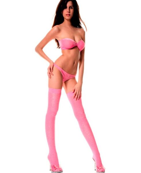 Ensemble de lingerie Music Legs Lurex rose, avec top sans bretelles, string et bas