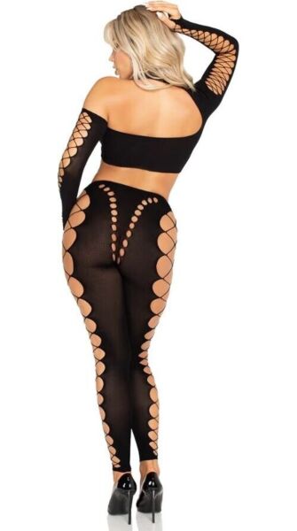 Ensemble Leg Avenue Notorious avec top court asymétrique et leggings sans pied, en noir