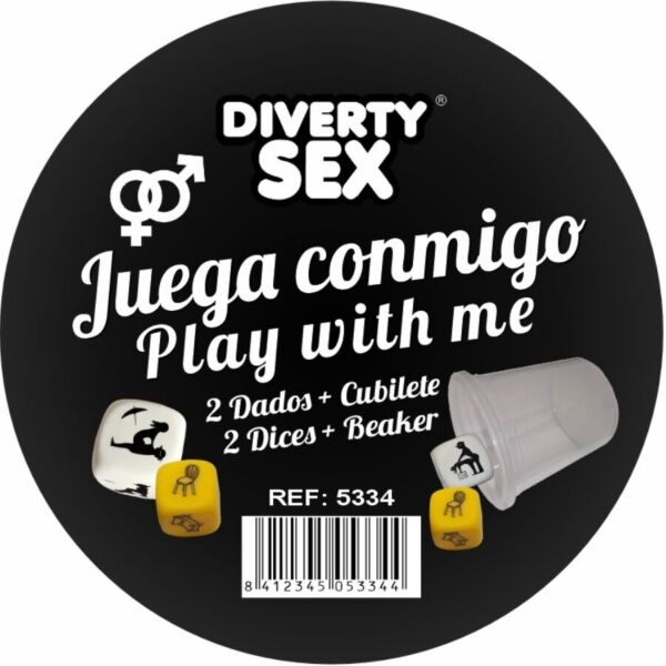 Jeu de dés érotiques Diablo Picante Juega conmigo, avec deux dés et un gobelet transparent