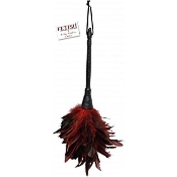 Plumeau érotique Fetish Fantasy Series Frisky Feather avec des plumes noires et rouges et un manche