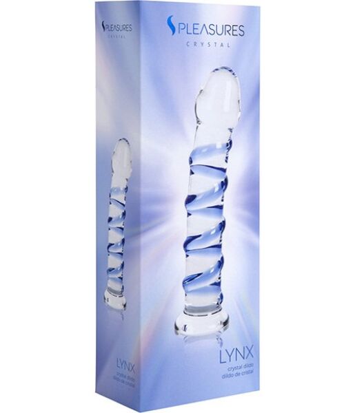Gode S Pleasures Crystal Lynx, transparent avec des détails bleus et des reliefs en spirale