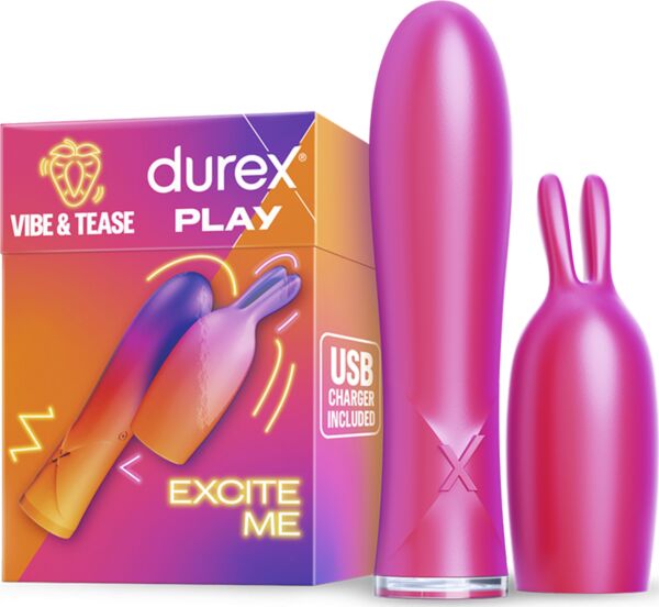 Mini-vibromasseur Durex Vibe & Tease rose avec son capuchon à oreilles de lapin
