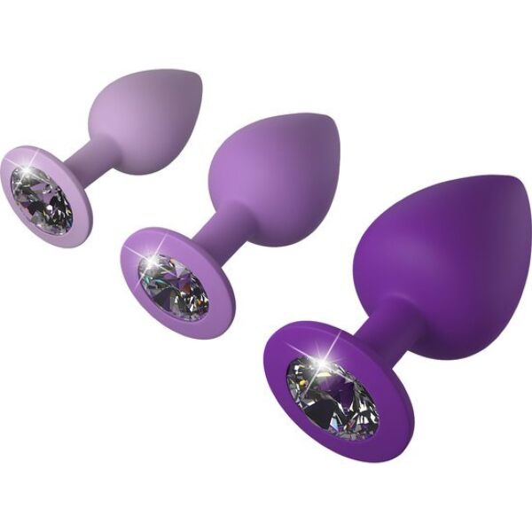Ensemble de trois plugs anaux Pipedream Her Little Gems Purple avec bases ornées d'un bijou décoratif