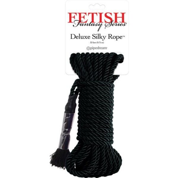 Corde de bondage noire Pipedream Black Deluxe Silk Rope