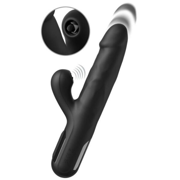 Vibromasseur rabbit noir Pipedream Sonix Silicone Thruster avec corps texturé et bras clitoridien à ailettes