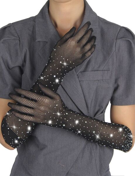 Gants de lingerie noirs scintillants Subblime ornés de strass