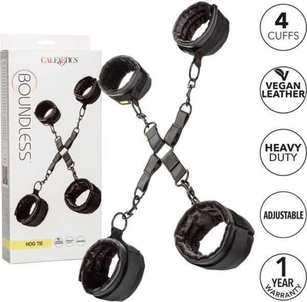 Ensemble de menottes CalExotics Boundless Hog Tie, avec ses quatre bracelets et son raccord