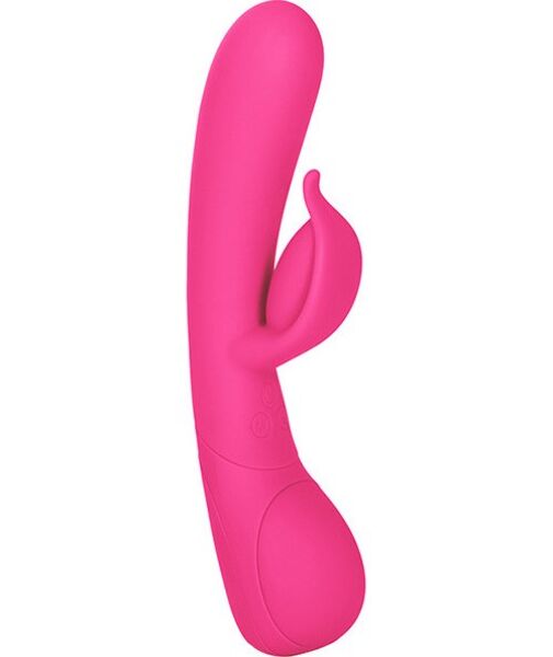 Vibromasseur rabbit Calexotics Impress Dove rose, avec sa tige et son stimulateur clitoridien