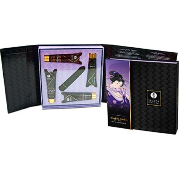 Coffret érotique Shunga Naughty Geisha avec mini-vibromasseur, lubrifiant Toko, gel Secret Garden et crèmes Dragon et Rain of Love