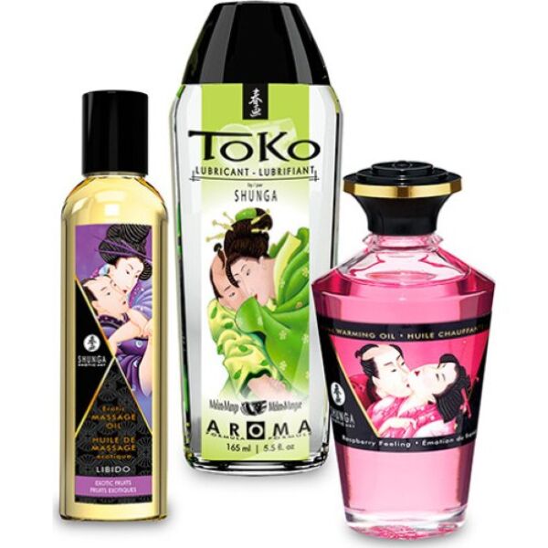 Coffret cosmétique érotique Shunga Fruity Kisses avec ses trois flacons