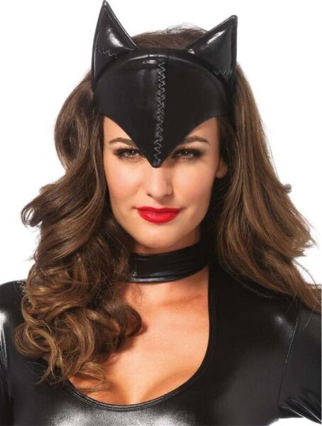 Masque de chat Leg Avenue Feline Femme Fatale noir, avec oreilles triangulaires et bonnet à pointe sur le front