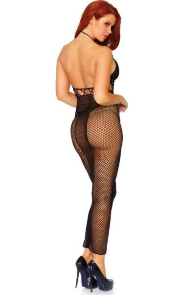 Robe longue résille Leg Avenue Power Move en noir, avec col licou et dos nu