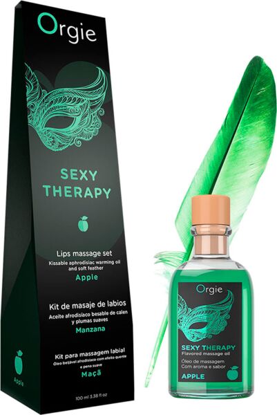 Kit de massage embrassable Orgie Lips Massage avec huile de 100 ml, plume et guide de massage