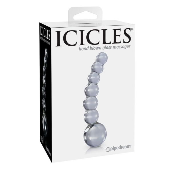 Masseur en verre ICICLES N. 66 avec axe incurvé et perles graduées