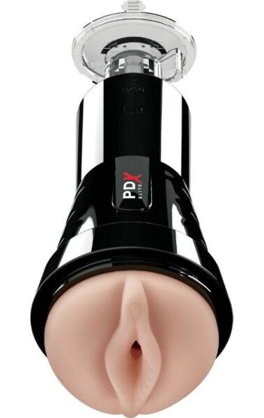 Masturbateur PDX Elite Cock Compressor de Pipedream, avec son boîtier et sa ventouse