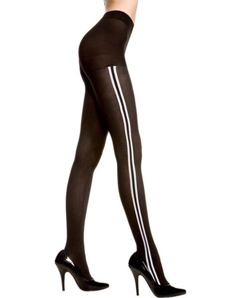 Collant Music Legs noir opaque avec rayures blanches sur les côtés