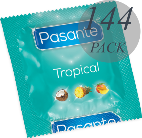 Boîte de 144 préservatifs Pasante Tropical aux parfums mangue, ananas et coco