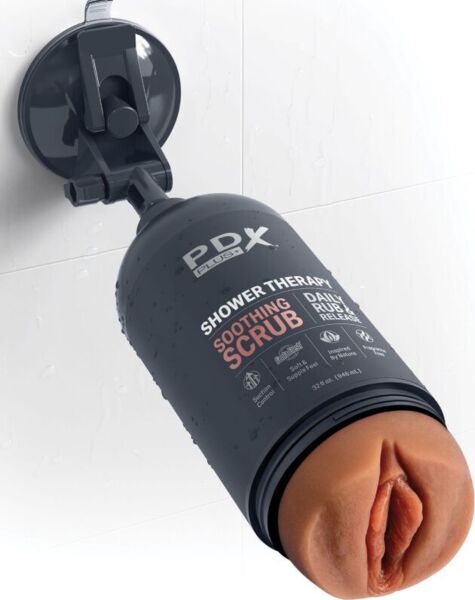 Masturbateur PDX PLUS+ Shower Therapy Soothing Scrub Caramelo en forme de flacon de shampoing