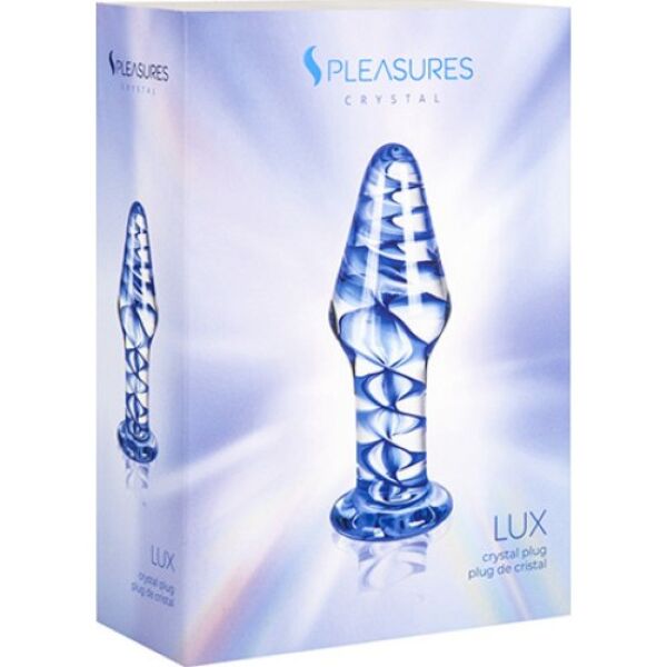 Plug anal S Pleasures Crystal Lux, transparent avec une spirale bleue à l'intérieur
