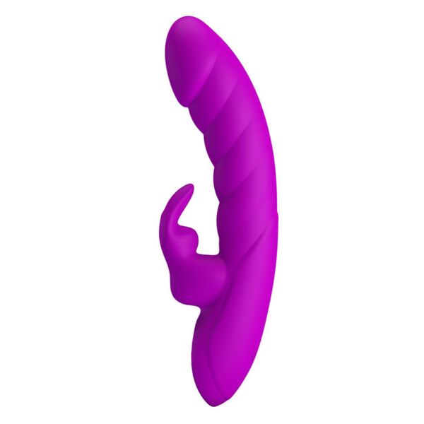 Vibromasseur rabbit Pretty Love Monica de couleur violette, avec son embout courbé et son bras pour le clitoris