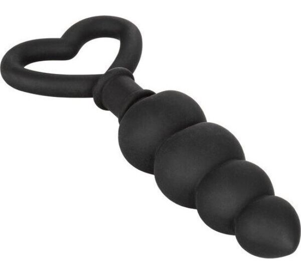 Plug anal noir CalExotics Silicone Love Probe, avec un corps à épaisseur progressive et un anneau en forme de cœur