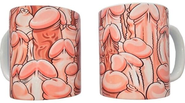 Mug en céramique Diablo Picante Color Penis Mug avec des dessins de pénis multicolores et une anse blanche