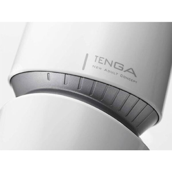 Masturbateur Tenga Aero Silver en blanc et noir, avec son anneau argenté