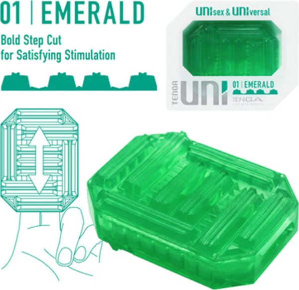 Masturbateur réversible Tenga UNI Emerald avec ses reliefs apparents
