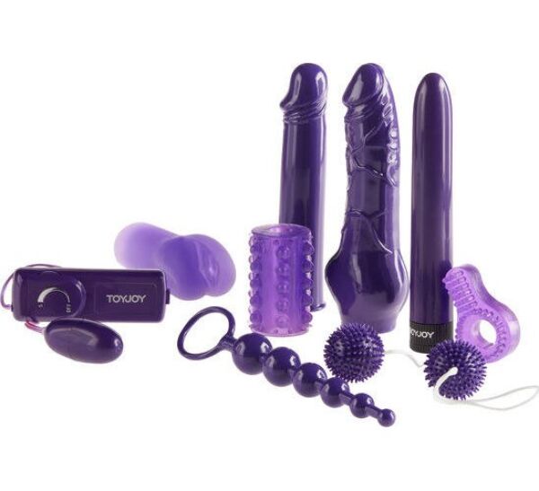 Coffret sextoys Just For You Mega Purple et ses différents accessoires