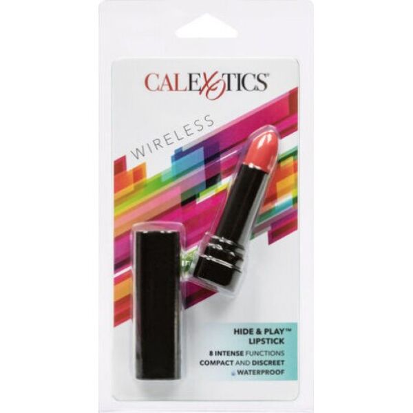 Mini-vibromasseur CalExotics Hide & Play Red Lipstick, en forme de rouge à lèvres rouge avec un embout incliné