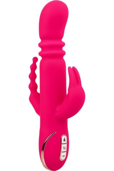 Vibromasseur rabbit Jack Rabbit Signature Triple Fantasy de CalExotics, rose, avec tige, oreilles et queue
