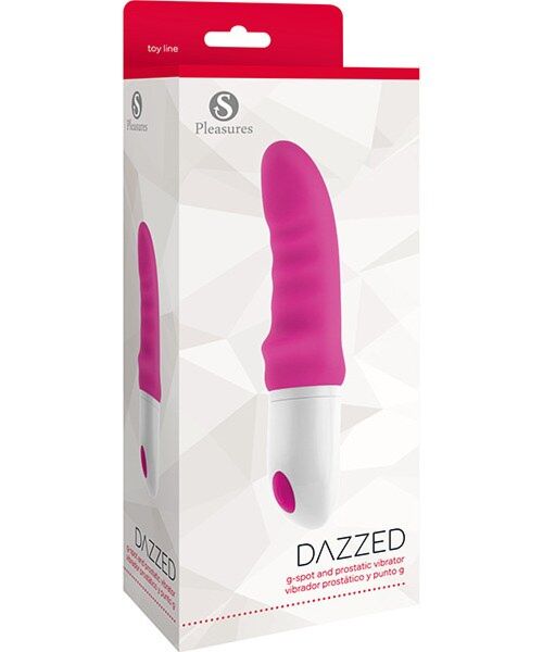 Vibromasseur S Pleasures Dazzed Pink rose et blanc, avec sa tige ondulée