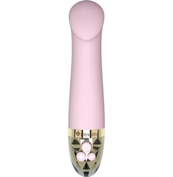 Vibromasseur point G Mystim Right on Ron de couleur rose, avec tige courbée et extrémité aplatie