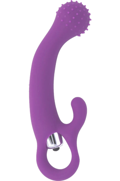 Vibromasseur rabbit Intense Naila de couleur lilas, avec son corps courbé et l'embout pour le clitoris