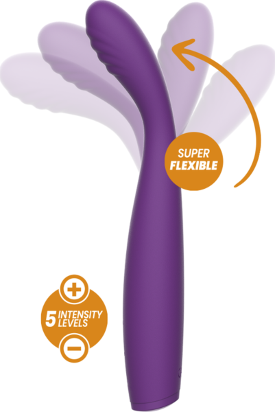 Vibromasseur flexible Rewolution Rewostim en silicone, avec son manche et son embout courbé