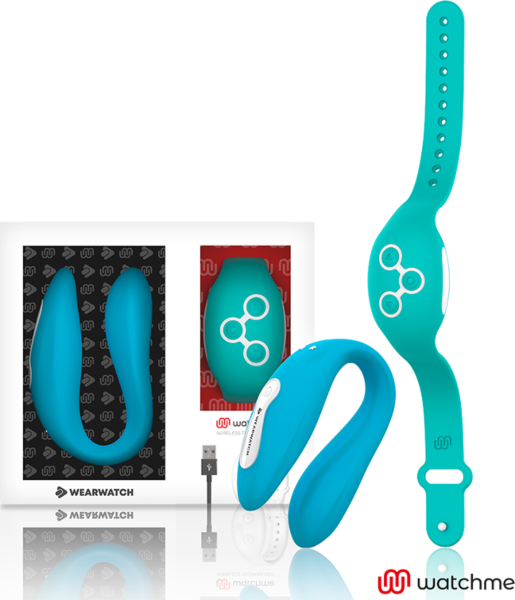 Vibromasseur pour couple Wearwatch WatchMe Dual en forme de U, avec sa montre WatchMe