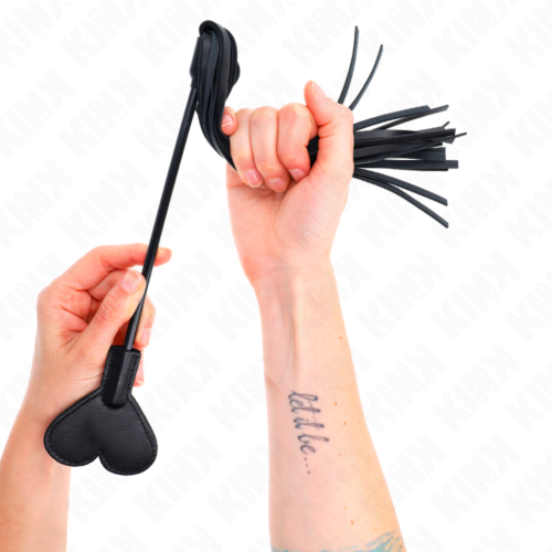 Fouet BDSM KINK IMPACT & TOUCH 35 cm avec palette cœur
