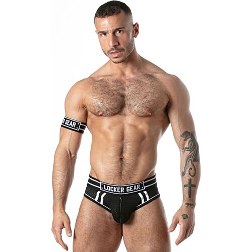 Slip jock Locker Gear en maille noire à zip S