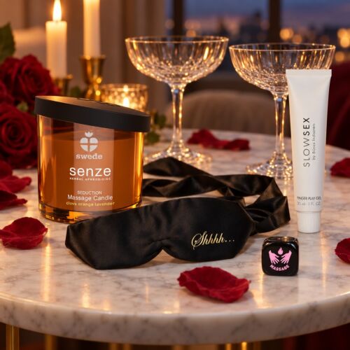 Coffret cadeau romantique pour la Saint-Valentin, un anniversaire et Noël – mise en scène d'ambiance (image générée par IA)