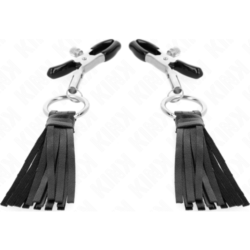 Pinces à tétons KINK - Cuir synthétique avec pompons 6 cm