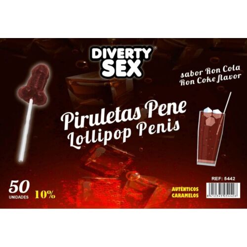 Sucettes pénis DIABLO GOLOSO - 50 pièces Ron Cola