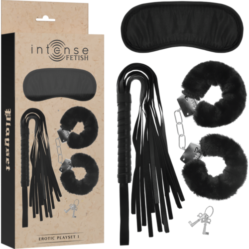 Set Bondage INTENSE FETISH avec Menottes, Masque et Flogger