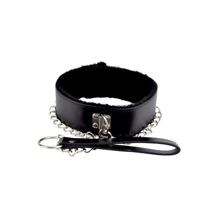 Bound to Please Furry Collar with Leash Black Bound to Please Furry Collar with Leash Black